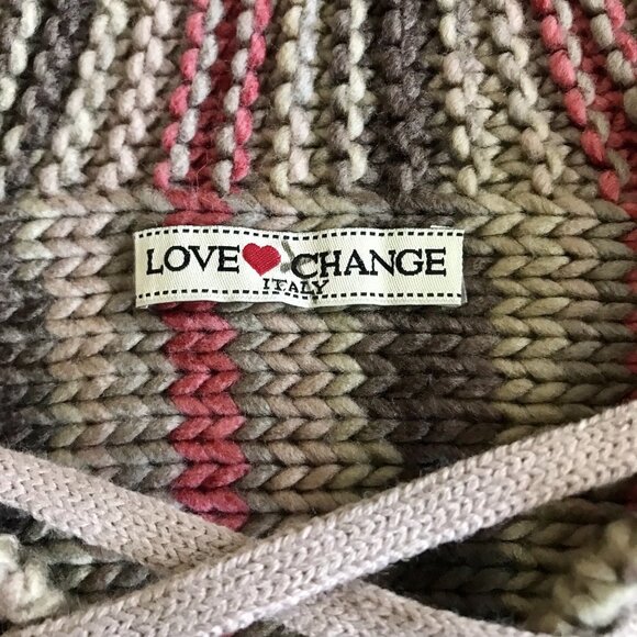 Love Change Italy Women’s Natural Pink Striped Lace Up Front Women’s Sweater - Picture 3 of 6